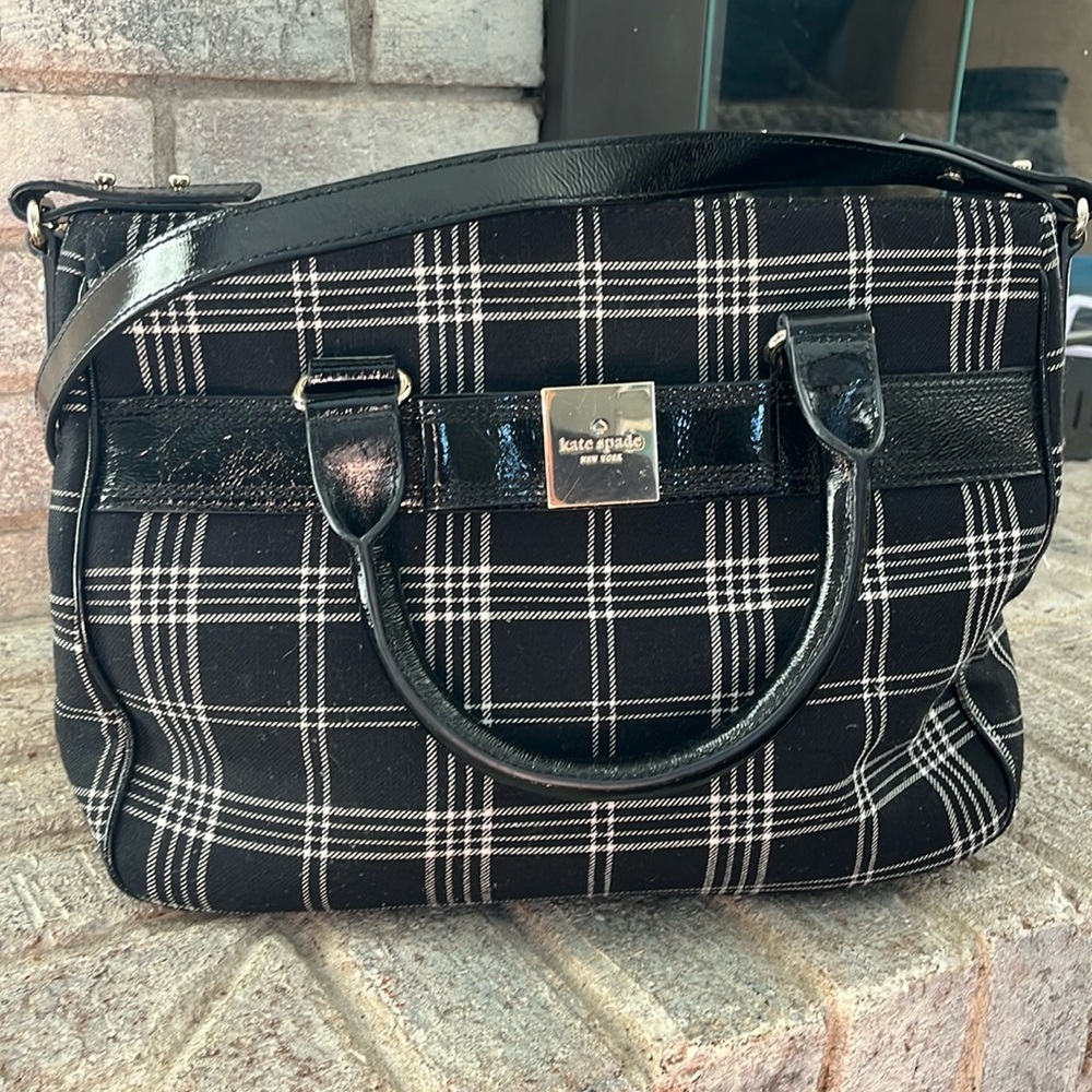 Kate Spade Handbag Purse Black with White Plaid Pattern